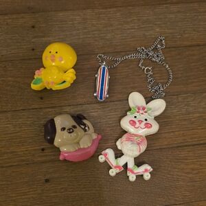 Avon Vintage Pins: Duck, Brown Dog & Rollerskating Bunny & Skateboard Pendant